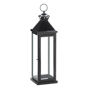 Large Glossy Black Metal Candle Lantern