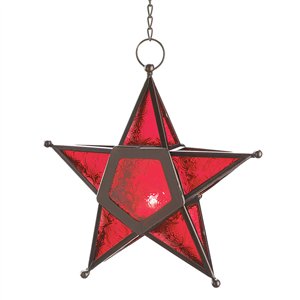 Red Glass Star Hanging Candle Lantern