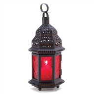 Deep Red Glass Moroccan Metal Candle Lantern