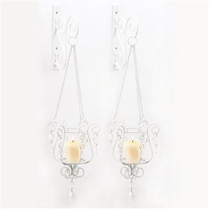 White Swinging Pendant Candle Holder Sconce Set of 2