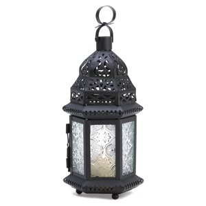 Clear Glass Moroccan Black Metal Candle Lantern