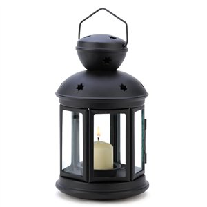 Clear Glass Black Metal Colonial Candle Lantern