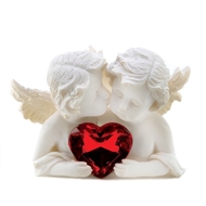 Cherubs in Love Red Crystal Heart Figurine