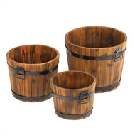 Rustic Apple Barrel Wood Planters Set of 3