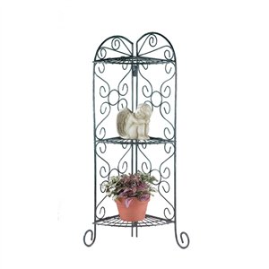 Verdigris-style finish 3-Shelf Corner Plant Stand