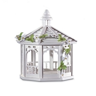 Gazebo Seed Birdfeeder, Octagon Slat Roof, White Wood Plastic, Hanging