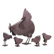 Mother Hen & Chicks Rustic Metal Sculptures Set of 5