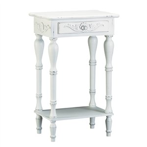 Carved White Wood 1-Drawer Side Table
