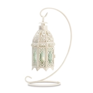 White Metal Fancy Candle Lantern with Stand