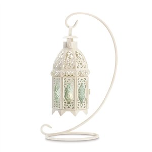 White Metal Fancy Candle Lantern with Stand