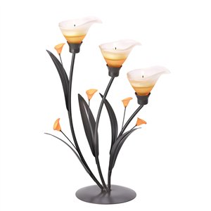 Amber Lilies Dark Metal Tealight Candle Holder