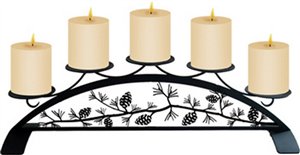 Pine Cone Tabletop Centerpiece Black Metal Candle Holder