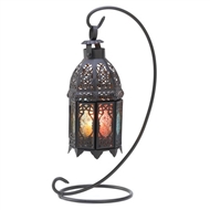 Multicolored Panels Metal Moroccan Candle Lantern w/Stand