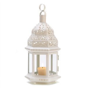 Clear Glass White Moroccan Hanging Candle Lantern