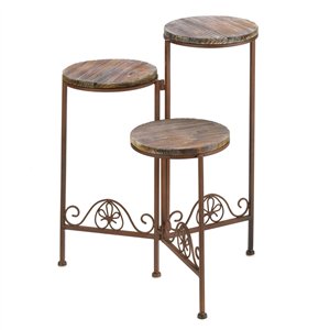 Rustic Wood Wrought Iron Folding Planter Stand