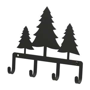 Black Metal Key Ring Holder: Pine Trees