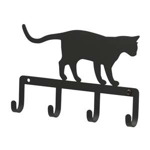 Black Metal Key Ring Holder: Cat at Play