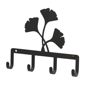 Black Metal Key Ring Holder: Ginkgo Leaf