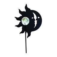 Black Metal Garden Stakes w/ Gazing Marble Ball - Sun / Moon