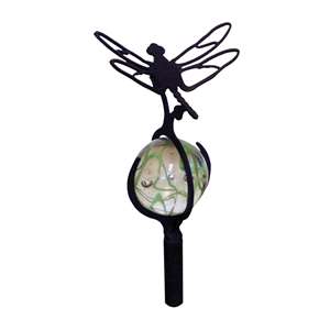 3-D Black Metal Garden Stake w/ Gazing Marble Ball - Dragonfly