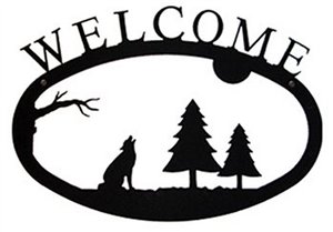Timber Wolf Black Metal Welcome Sign Large