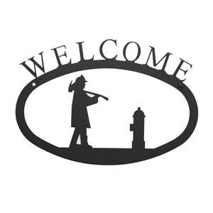 Fireman Black Metal Welcome Sign Small