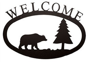 Bear & Pine Black Metal Welcome Sign -Large