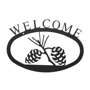 Pinecone Black Metal Welcome Sign -Small