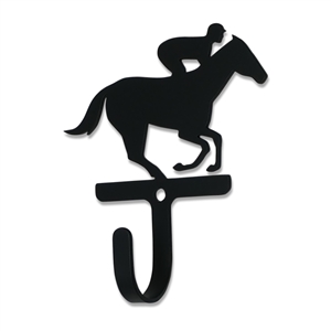 Jockey Riding Racehorse Black Metal Wall Hook -Small