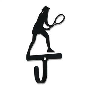 Tennis Player Women/Girl Black Metal Wall Hook -Small