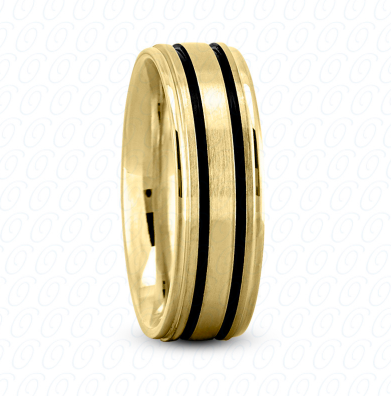 Fancy Carved Wedding Ring in Yellow Gold 7 mm