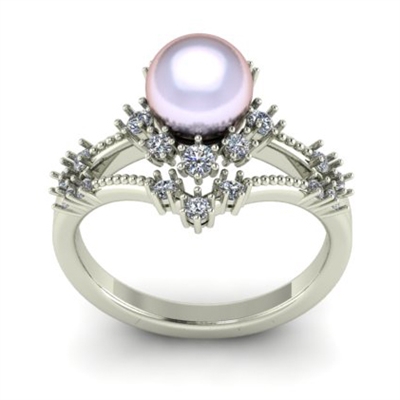 Crown Of Pearl Diamond Engagement Ring