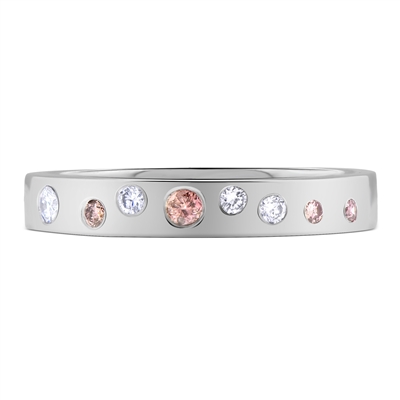 White + Pink Round Diamond Wedding Band Ring in White Gold 18K 0.18 ct. tw.