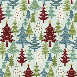 Benartex Jolly Penguin and Friends Festive Trees Turquoise/Multi 10044-84 Half yard