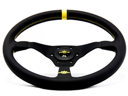 PERSONAL Trophy 350mm Black Leather/Black Spoke/Yellow Stitch