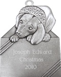 Puppy in Gift Box Engravable Pewter Ornament