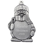 Engravable Penguin with Candy Cane Pewter Ornament