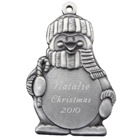 Engravable Penguin with Candy Cane Pewter Ornament
