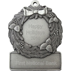 Engraved Christmas Wreath Pewter Ornament