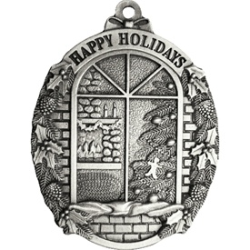 Personalized Window Scene Pewter Christmas Ornament