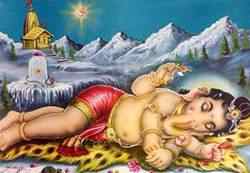 2054S<br><br> Ganesh Sleeping  Poster on Cardboard - 15"x20"