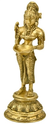 BST176<br><br> Goddess Laxmi with Deep Brass Statue - 9.5"H