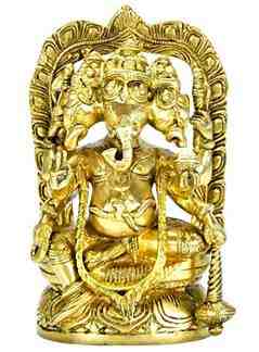 Lord Ganesh with Three Faces Brass Statue