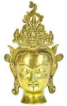 Goddess Tara Head with Yelli Crown and Flame Brass Statue