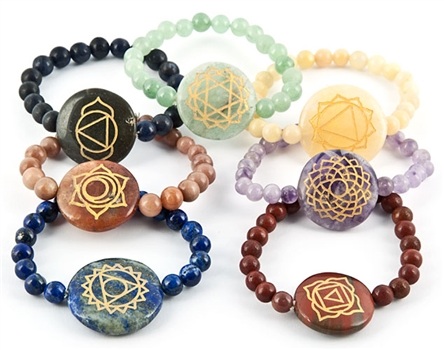 Wholesale Seven Chakra Carved Round Bracelet