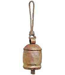 CLB09<br><br> Copper Mongolian Caravan Bell with Hemp Rope - 11"L, 3"D