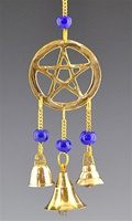 CLB23<br><br> 4 Pieces Pentacle Brass Chime with Beads-  9"L