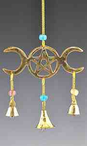CLB27<br><br> 4 Pieces Triple Moon Brass Chime with Beads - 9"L