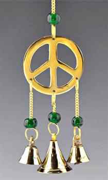 CLB28<br><br>  4 Pieces Peace Sign Brass Chime with beads - 9"L