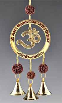 CLB53<br><br> 4 Pieces Om Brass Chime with Rudraksha Beads - 10"L